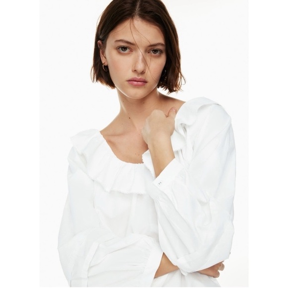 Wilfred Aritzia Verbena Poplin White Frill Collar Long Sleeve Top Blouse XS - Picture 3 of 13